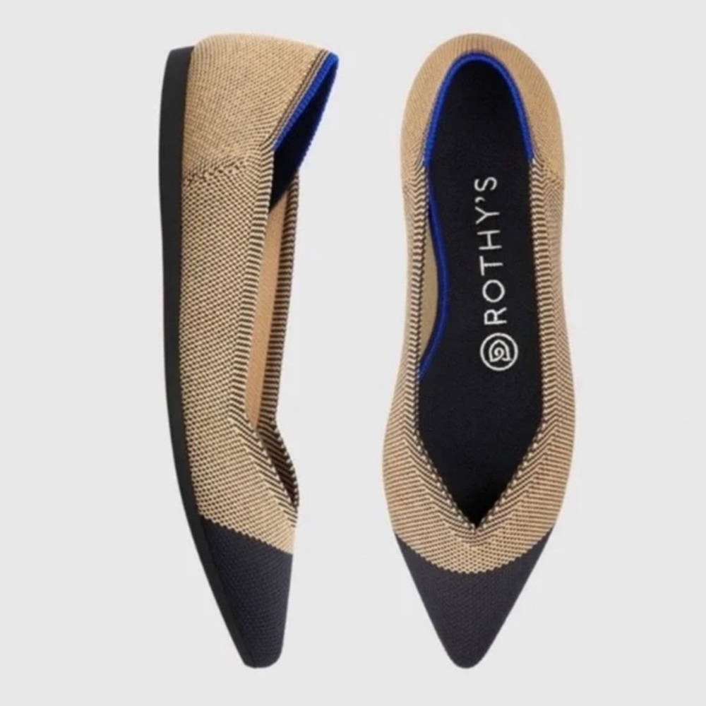 Retired Rothy's Dune Cap Toe‎ The Point Flats Beige Blue Size 8.5